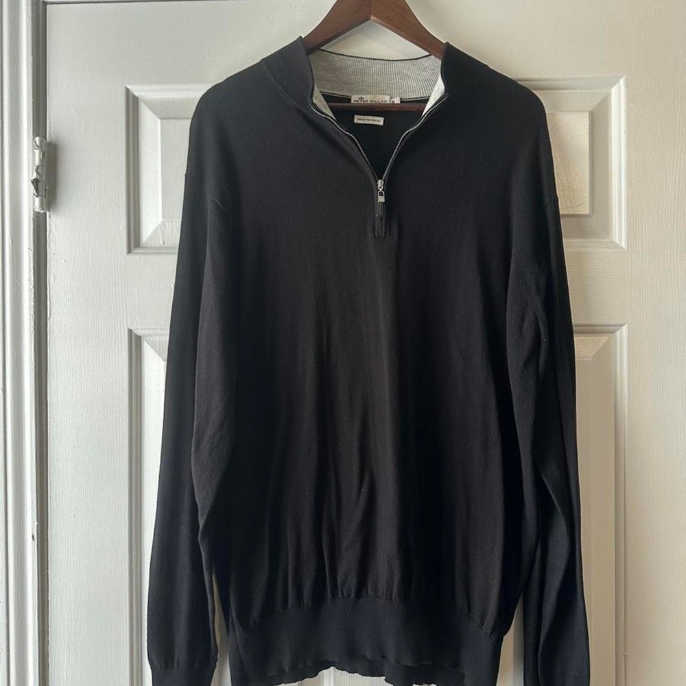 Peter Millar Crown Soft Cotton-Silk Quarter-Zip Pullover in Black (Size M)